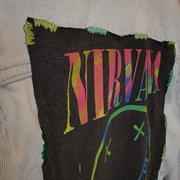 Upcycled Nirvana Band Tee Denim Jean Jacket, size large - Picture 5 of 8